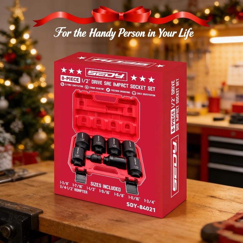 SAE Deep Impact Socket Set 8-Pc, 1/2" Drive, Large Sockets for Axle Nuts