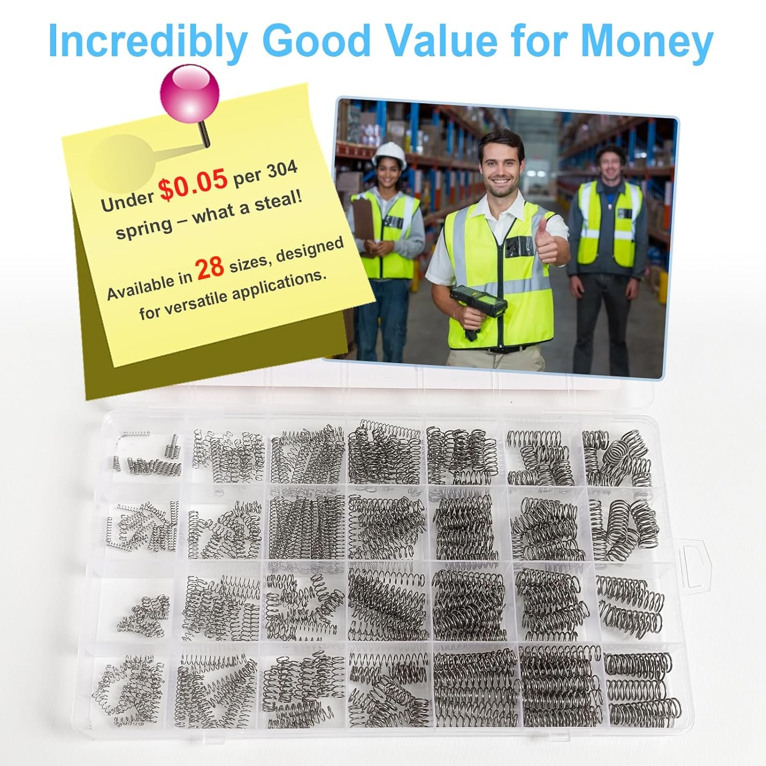 390-Piece Compression Spring Assortment Kit, 28 Sizes Small Springs Set, Stai...