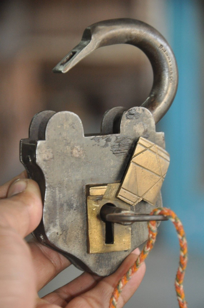 Vintage Iron Unique Shape Handcrafted Solid Brass fitted Padlock