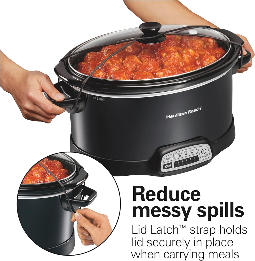 Portable 7 Quart Programmable Slow Cooker with Three Temperature Settings, Lid L
