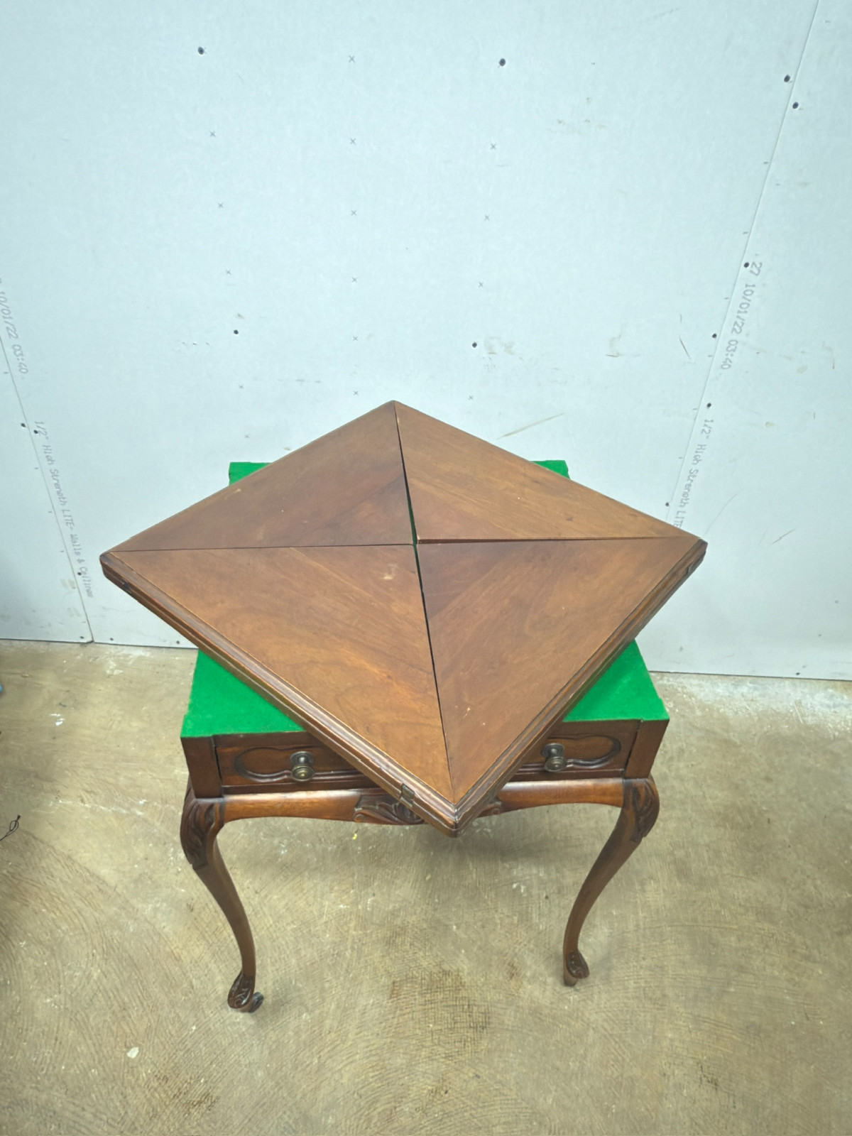 antique french walnut game table handkerchief carved stand card 1800s