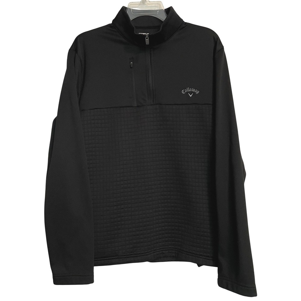 Callaway Mens Black 1/4 Zip Pullover Large Waffle Texture Golf Jacket CGKFE0F3