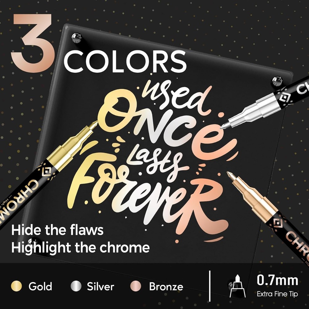 3Pcs Chrome Paint Markers, Permanent Mirror Liquid Pens for Plastic,...