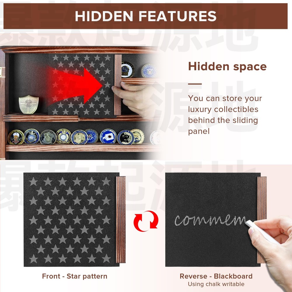 MOCAS Challenge Coin Display Case Lockable Solid Wood Wall Mount Holder Removabl