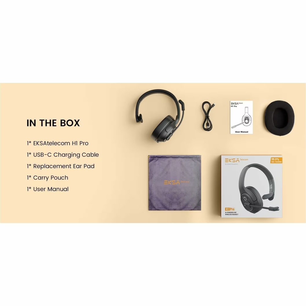 EKSA Telecom - H1 Pro AI-Powered Wireless Headset - Black