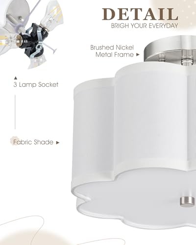 Semi Flush Mount Ceiling Light, 3-Light 13" Ceiling Light 13", 3-Light Nickel