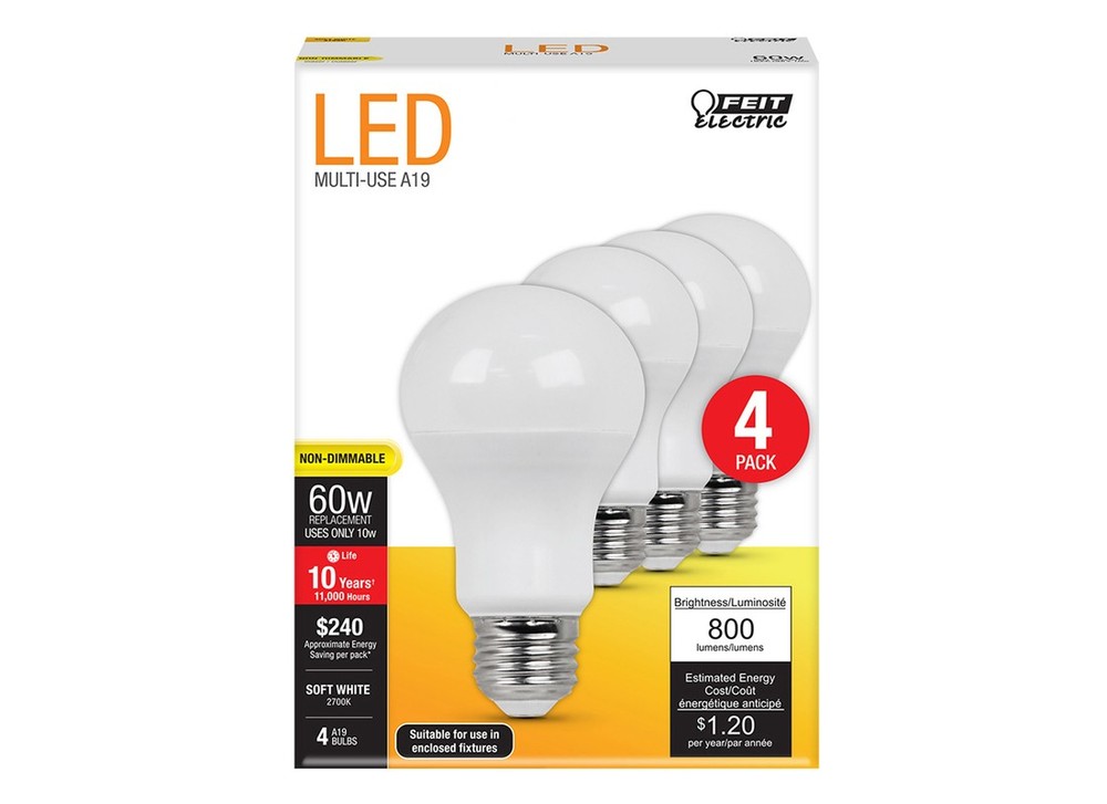 LED Lamp, General Purpose, A19 Lamp, 60 W Equivalent, E26 Lamp Base, Soft White