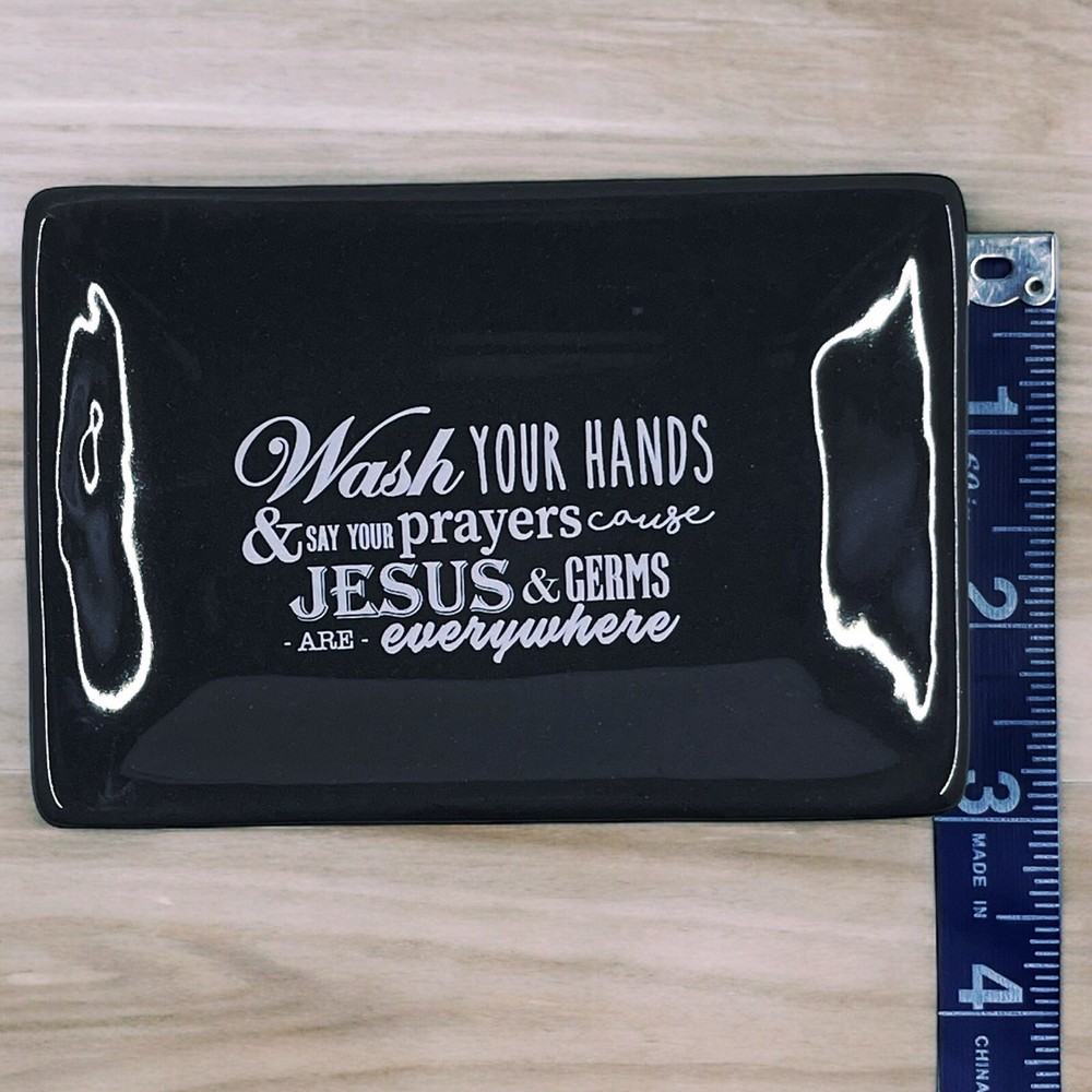 Soap Dish Bathroom Kitchen Decor Jesus & Germs Are Everywhere Black Ceramic