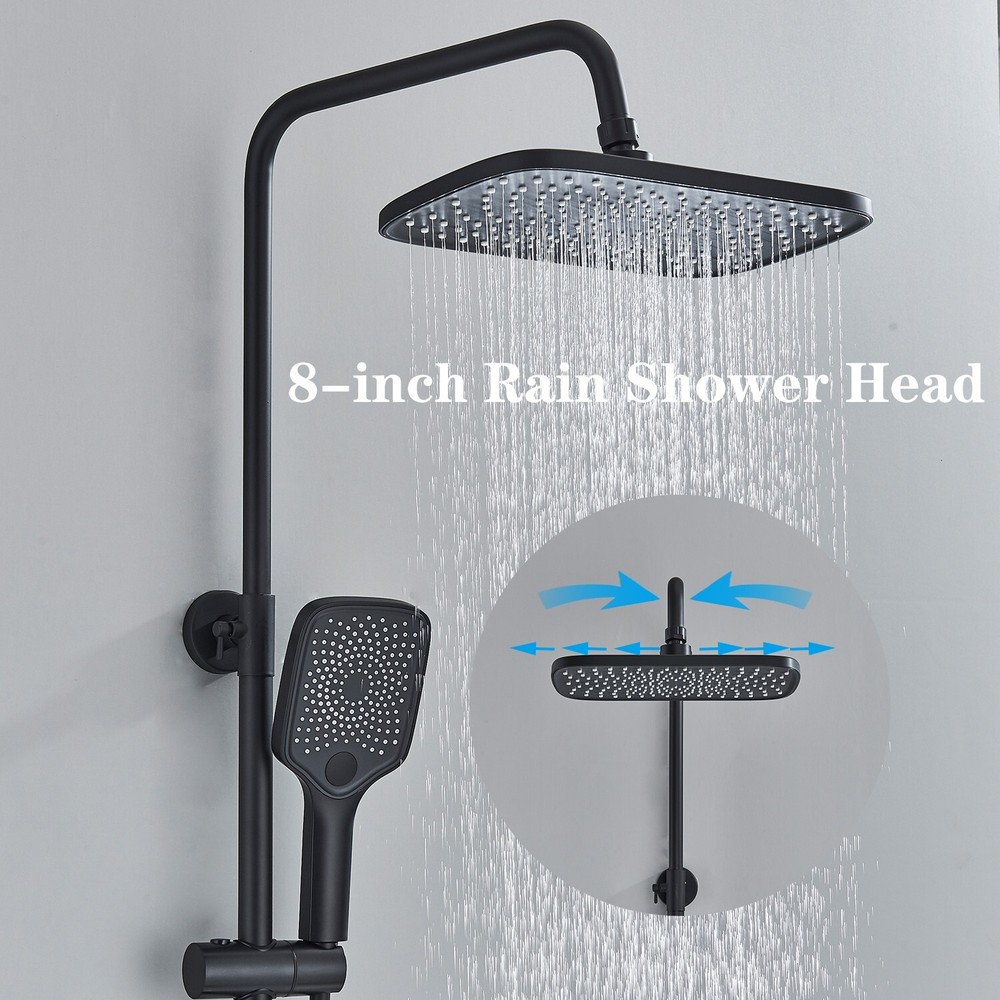Black 4Key Adjustable Height Shower Faucet System Rain Head Combo w/Temp Display