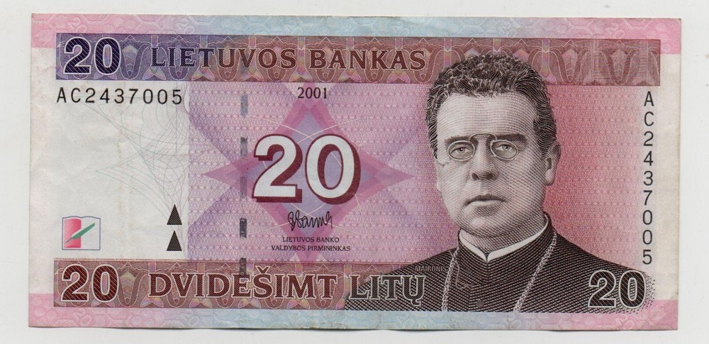 LITHUANIA 20 LITU 2001 PICK 66 LOOK SCANS