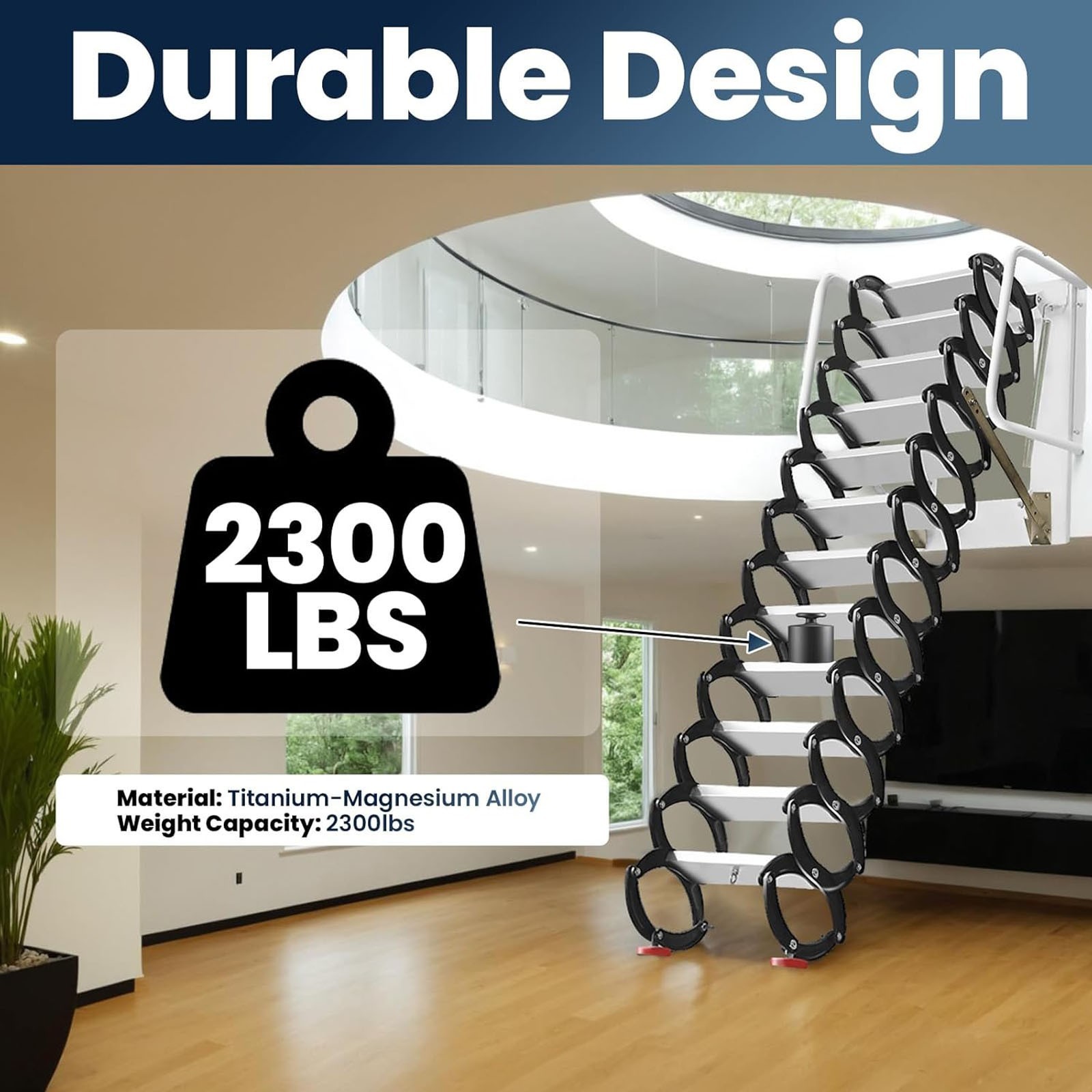 2300 lbs Attic Ladder 10 ft Wall-Mounted Loft Access Staircase Pull Down System