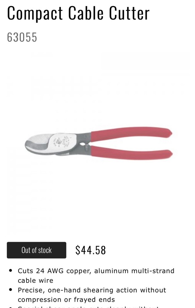 Klein Tools 63055 - 8" Long Compact Cable Cutter Pliers
