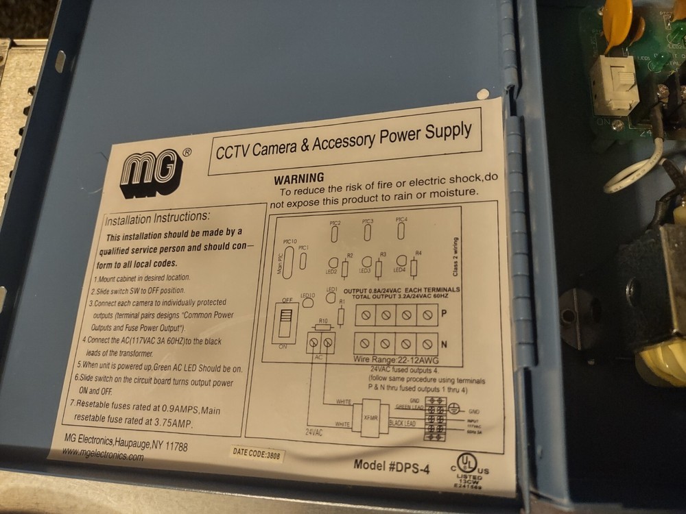 MG Electronics DPS-4-UL 4-Camera 24VAC 4A Distributed Power Supply