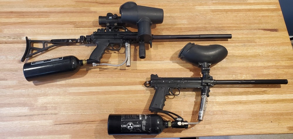 Tippmann A5 & 98 Custom Paintball Set; Palmer Stabilizer regs + E trigger + more
