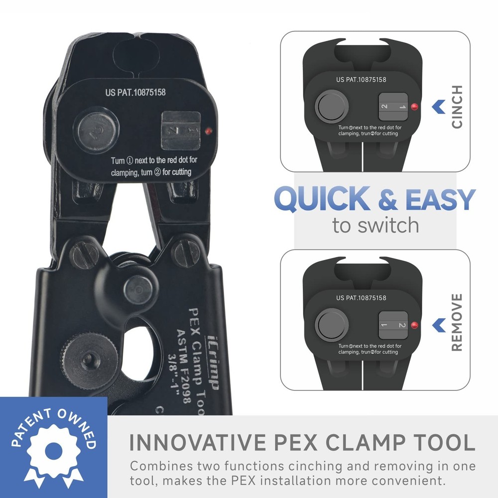 iCRIMP Ratchet PEX Cinch Tool with Removing function for Kit, Blue&red