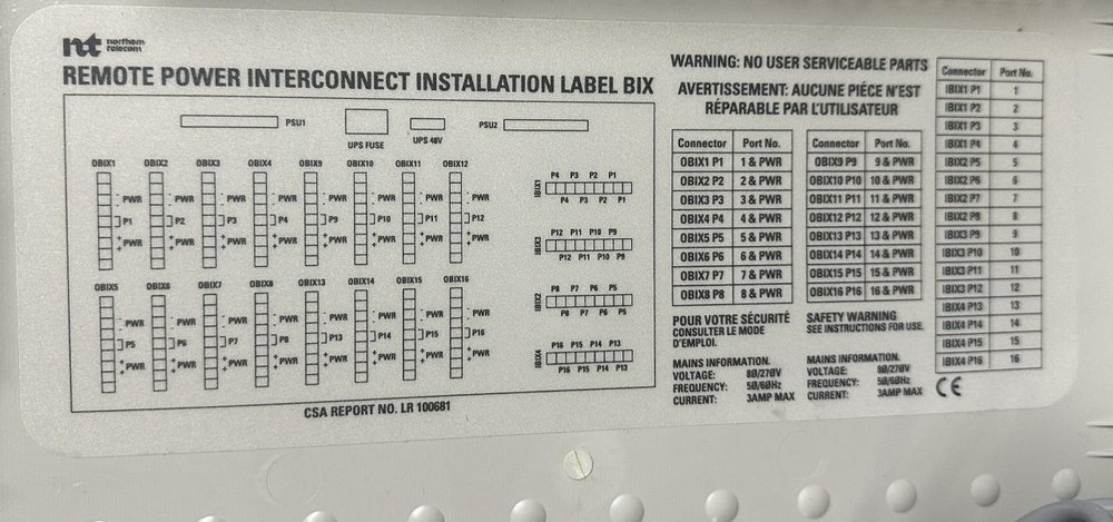 Northern Telecom NTE024AA Remote Power Interface RPI-16 Module NTE00020 NTPQ01AA
