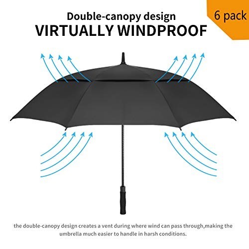 6 Pack Golf Umbrellas 62/68 Inch Large Double Canopy Vented Automatic Open Stick