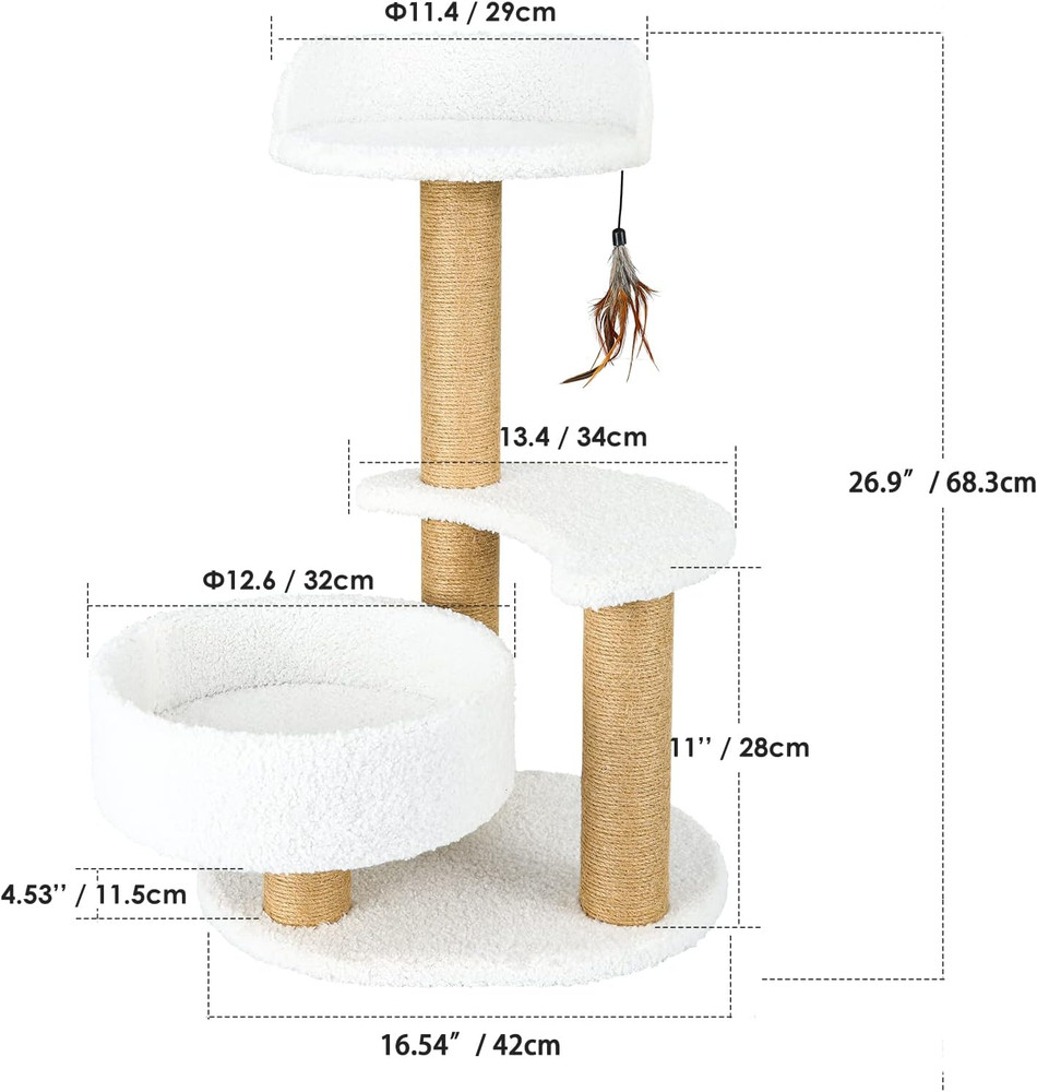 Stylish Cat Tree Tower with Scratching Post, Hammock & Perch for Small Cats