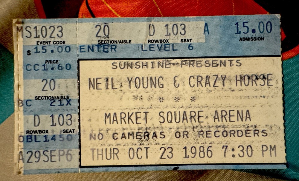 NEIL YOUNG & CRAZY HORSE - OCTOBER 23, 1986 - MARKET SQUARE ARENA IN. - TICKET