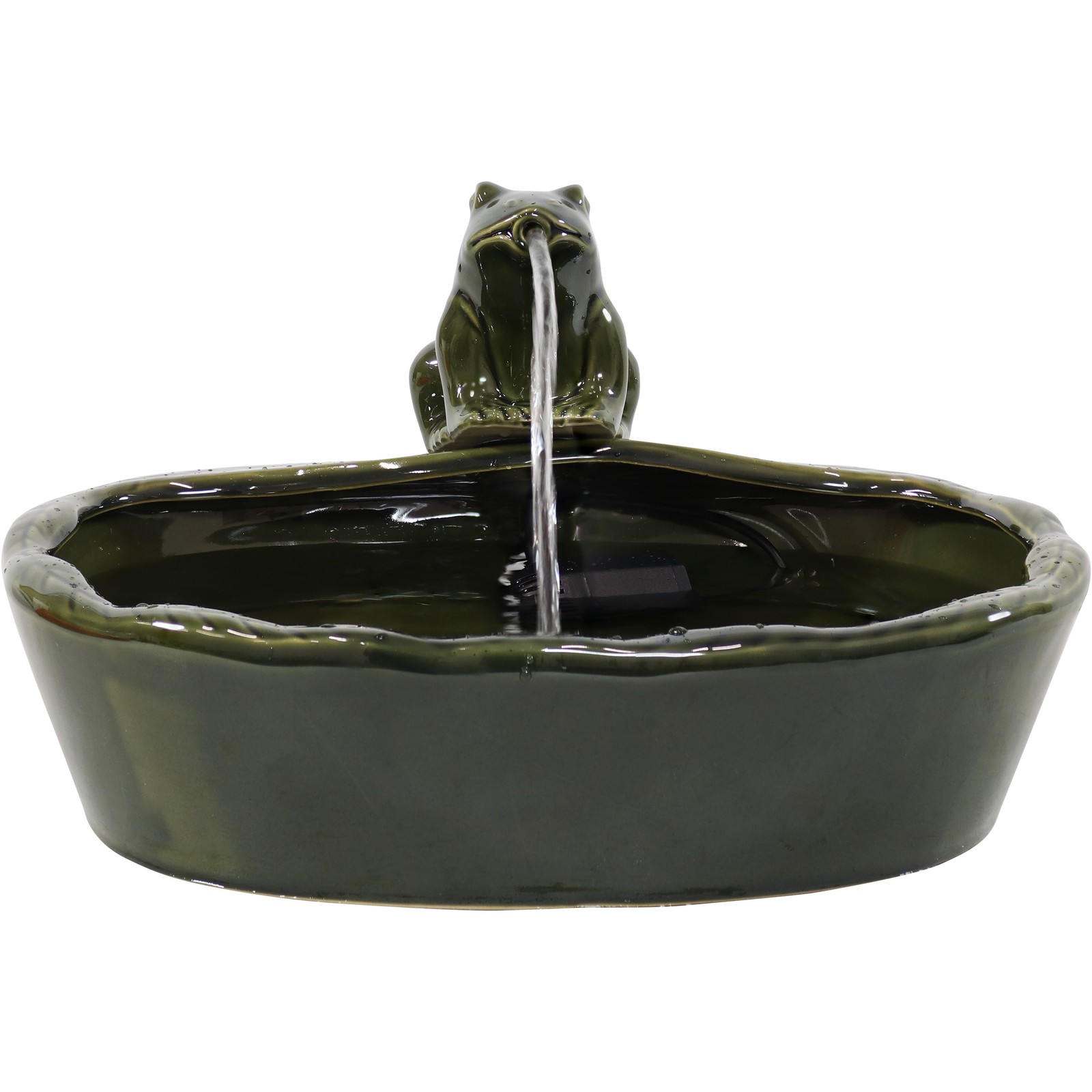 Frog Glazed Ceramic Outdoor Solar Water Fountain - 7 in by Sunnydaze