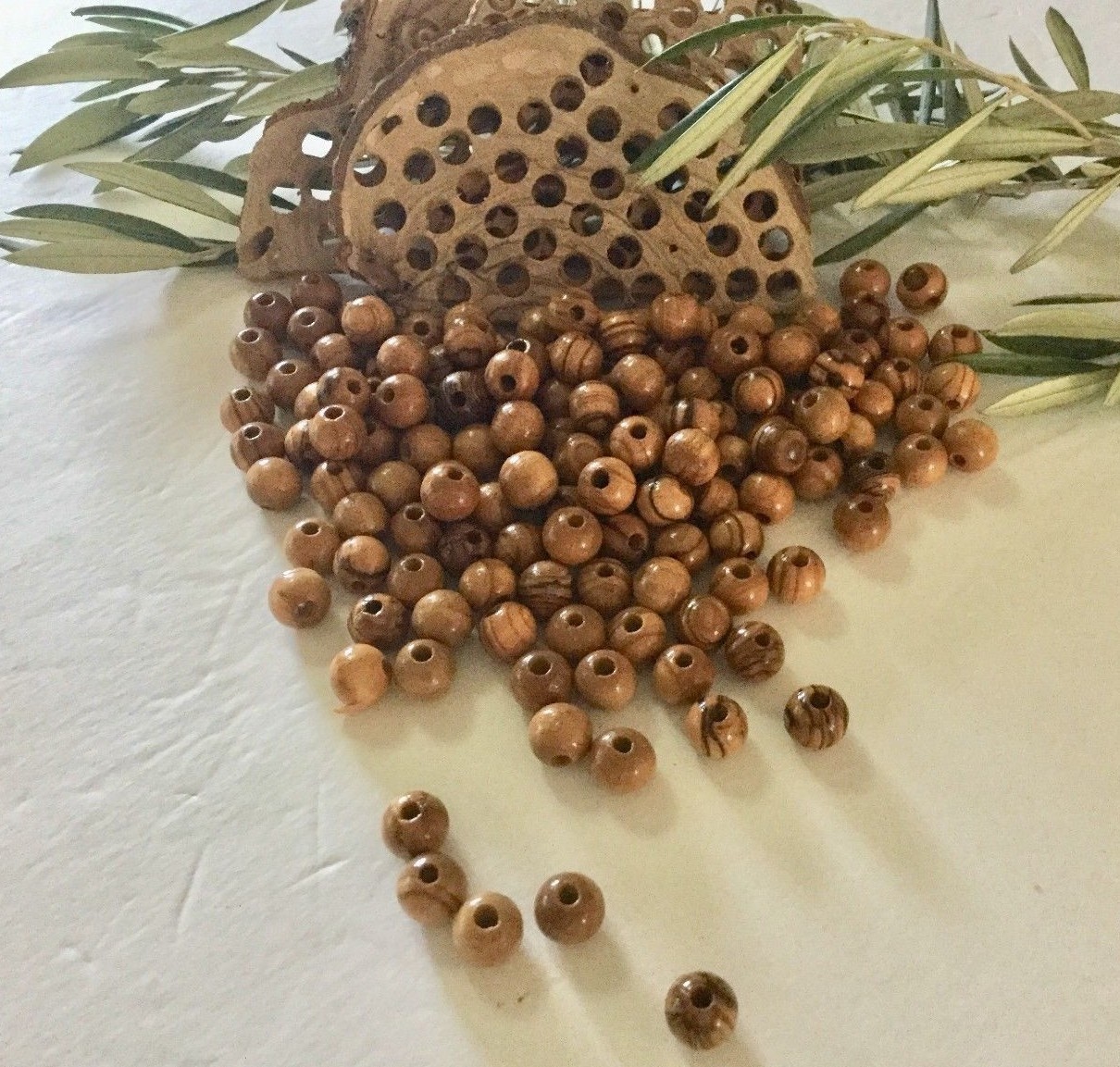 Olive Wood Round Beads Polished Rosary Jewelry Holy land Bethlehem Jerusalem