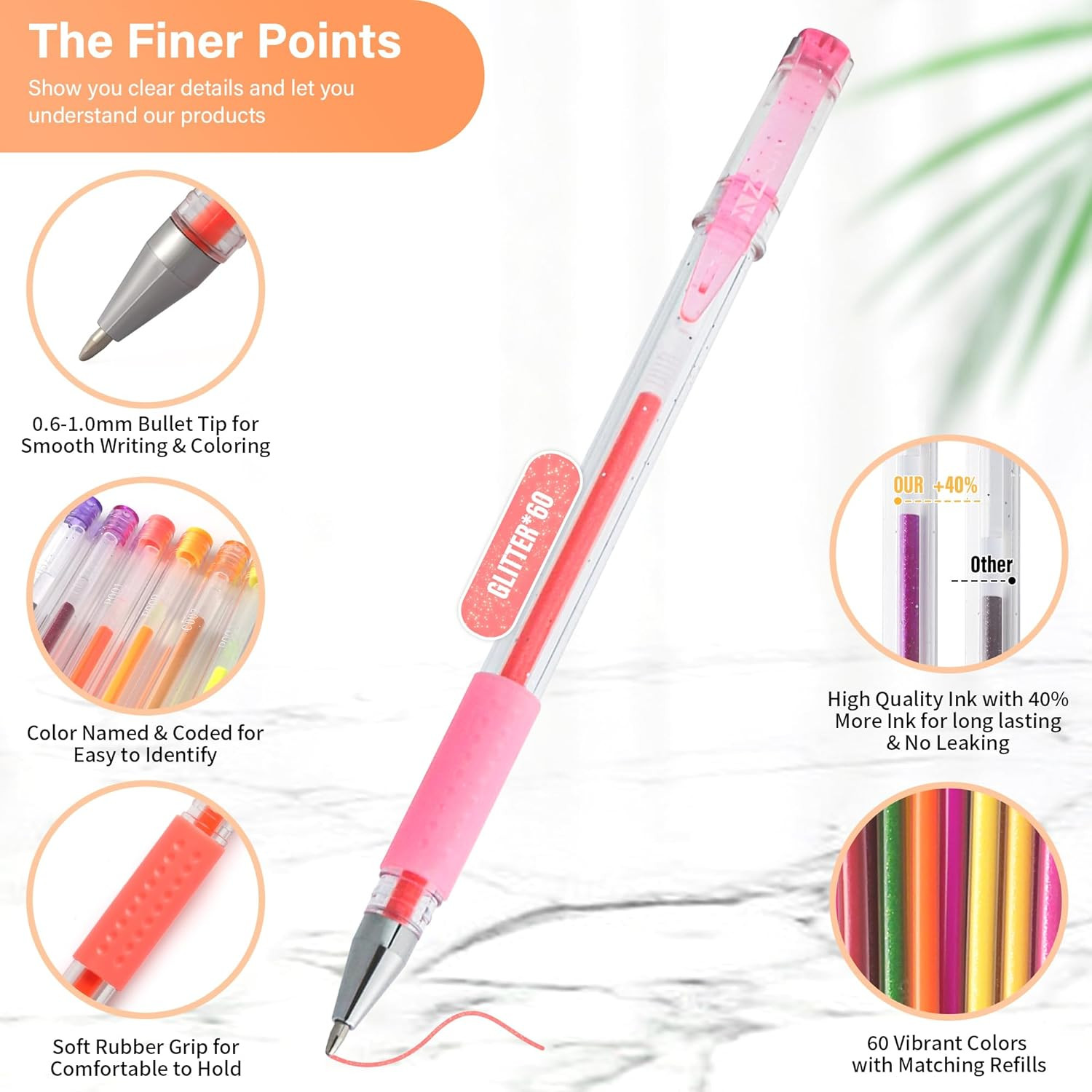 120 Pack Glitter Gel Pens Set, ZSCM 60 Colors Glitter Pens With 60 Refills, Colo