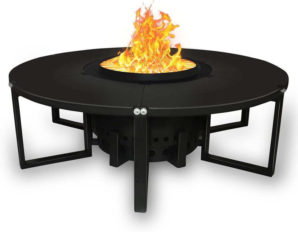FEBTECH 21.6" Smokeless Firepit with Round Table Top for Outside Gatherings
