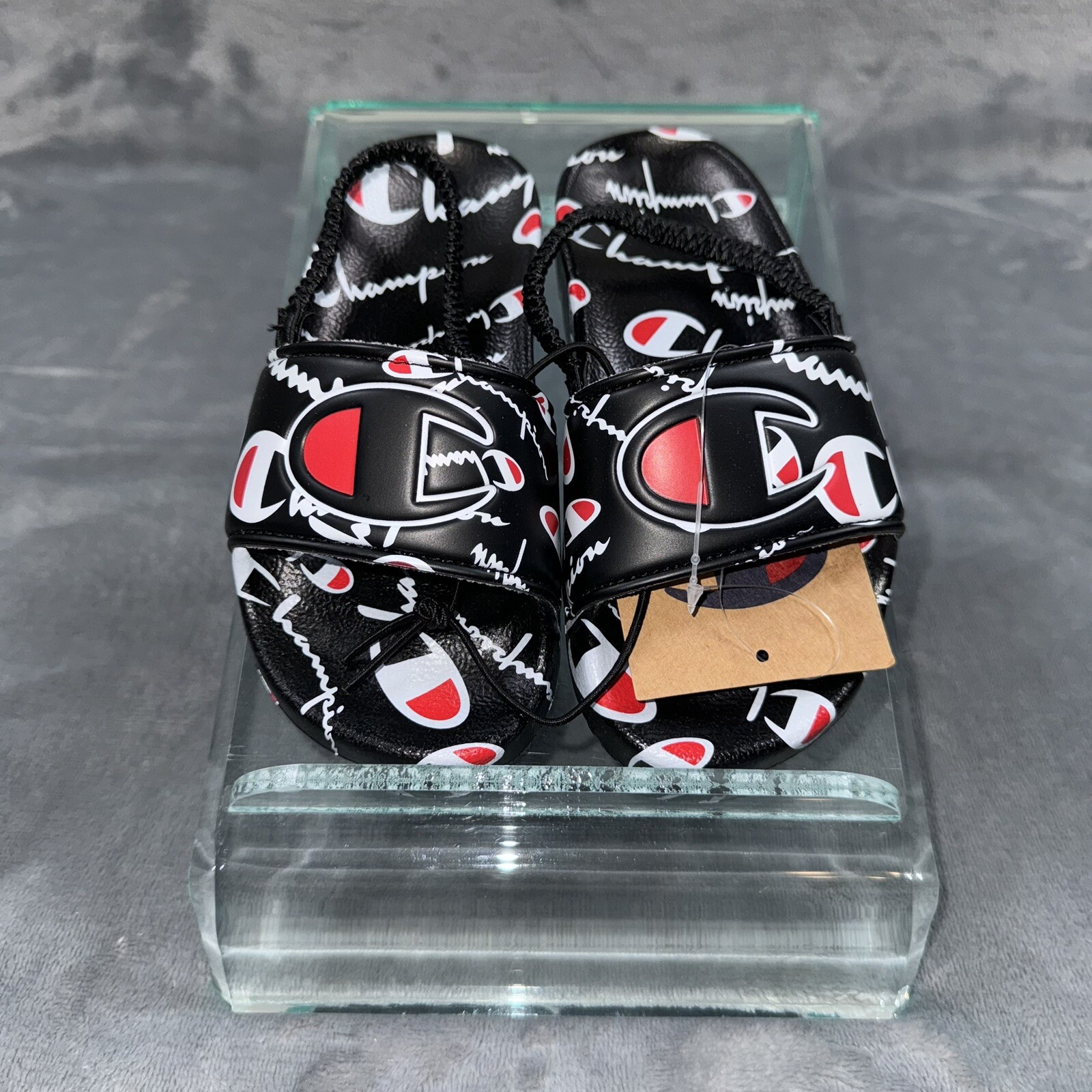 Champion IPO Warped Slides Black Red White CP101071T Toddler NWOB