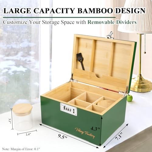 Large Bamboo Storage Box with Combination Lock - Decorative Organizer Set
