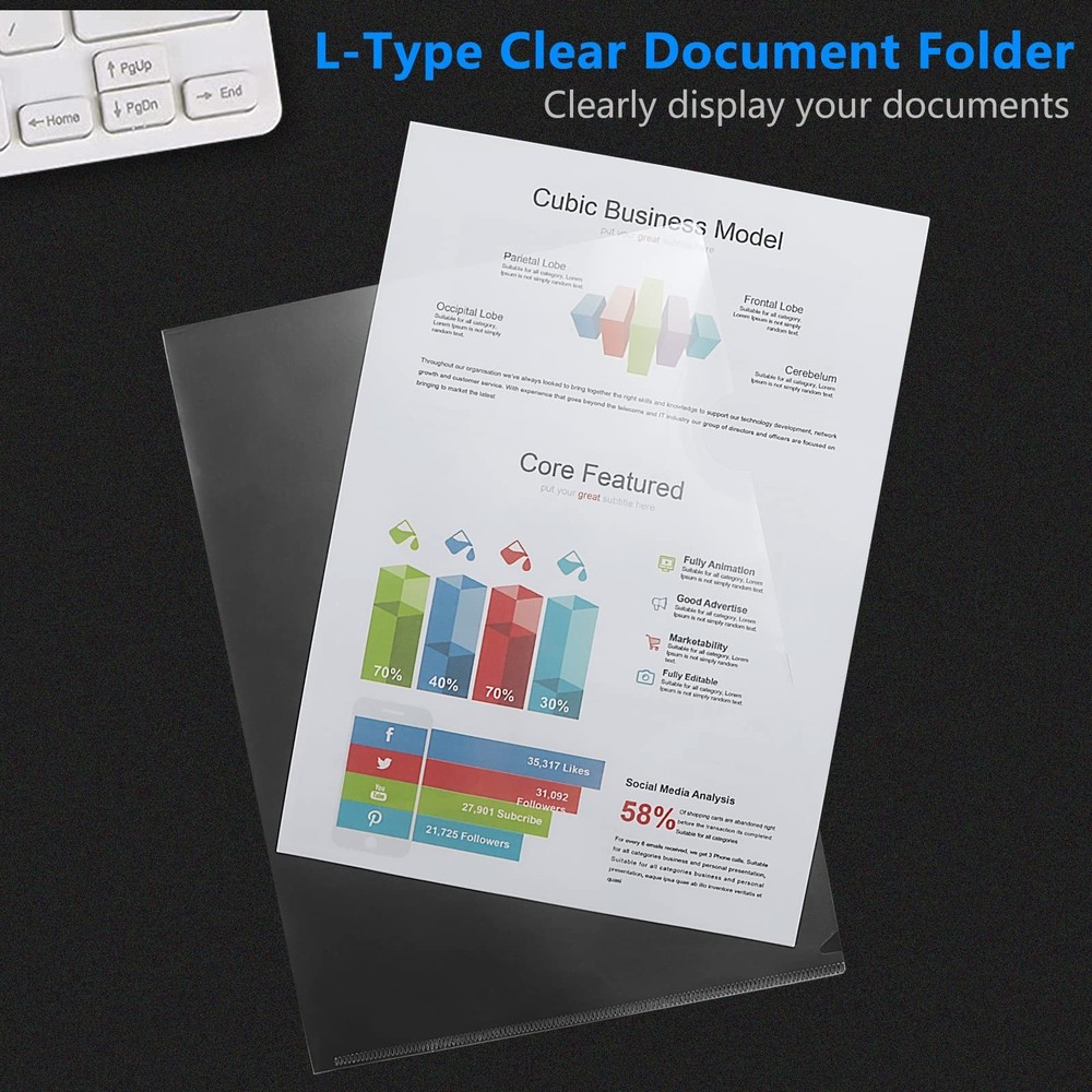 24 Pack Clear Plastic Document Folders Project Pockets for Letter Size A4 Pap...
