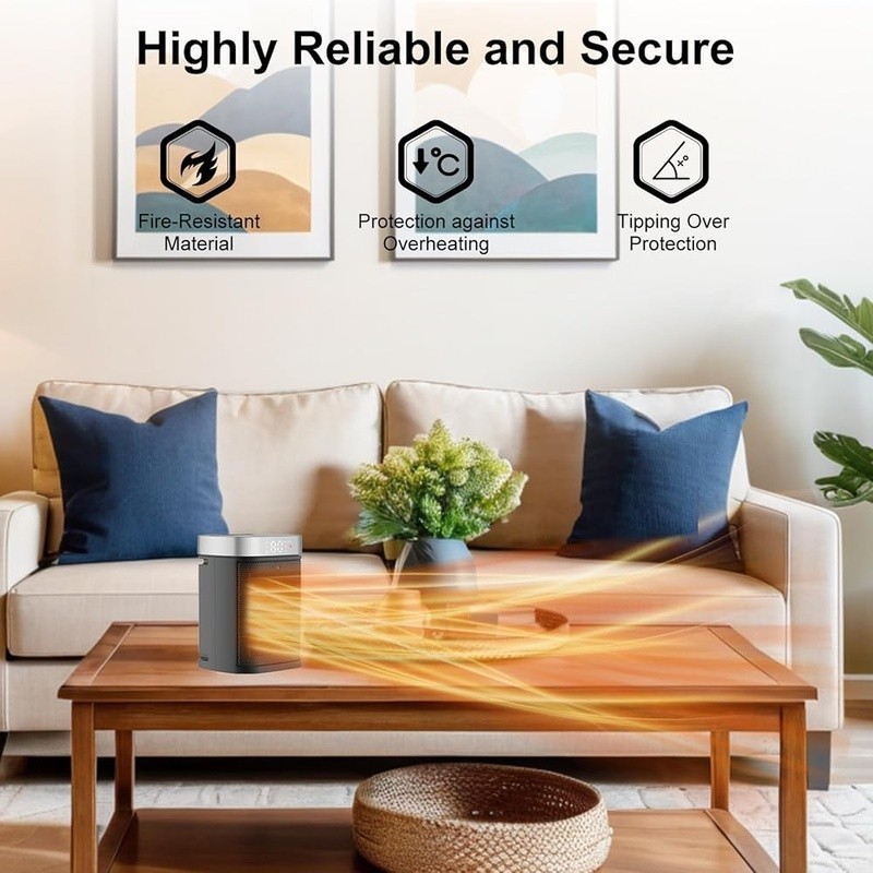 Portable Ceramic Heater W/ Remote Control Timer 3 Heating Modes Safety Features