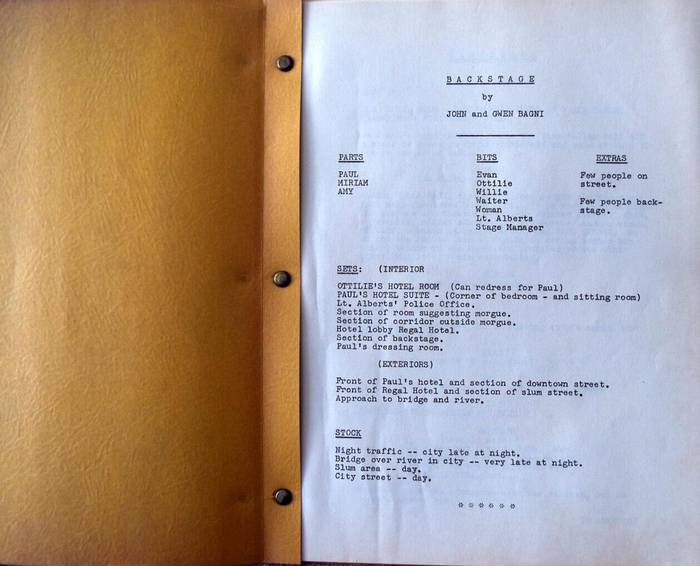 1952 Four Star Playhouse "Backstage" Original Revised Script