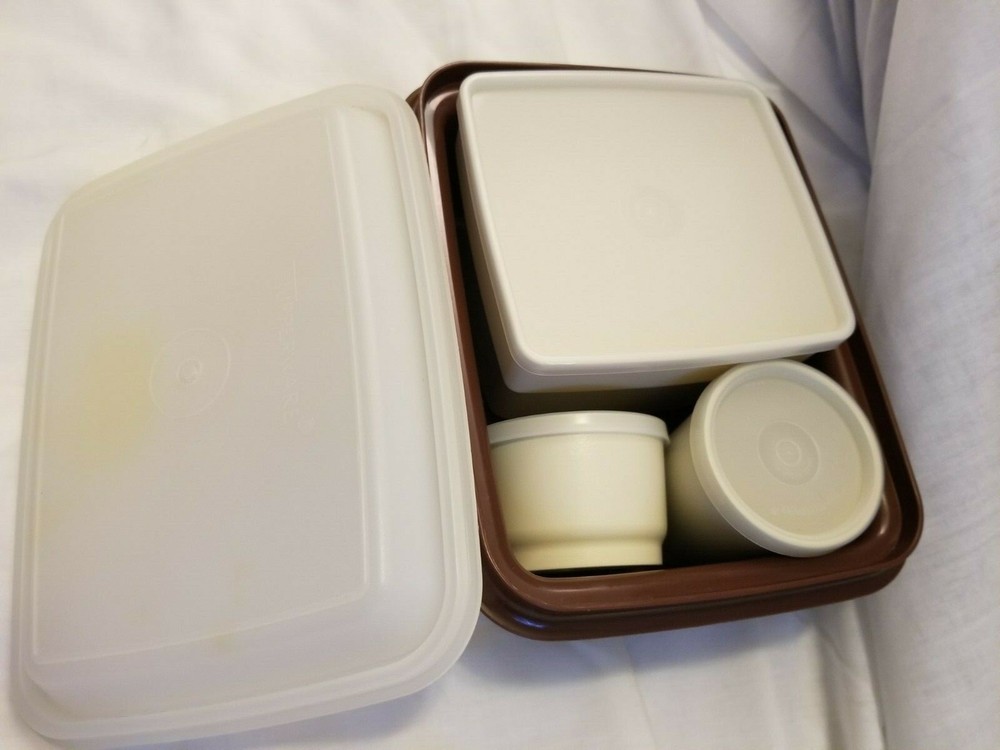 Vintage Tupperware brown lunchbox 5 Pieces NO HANDLE
