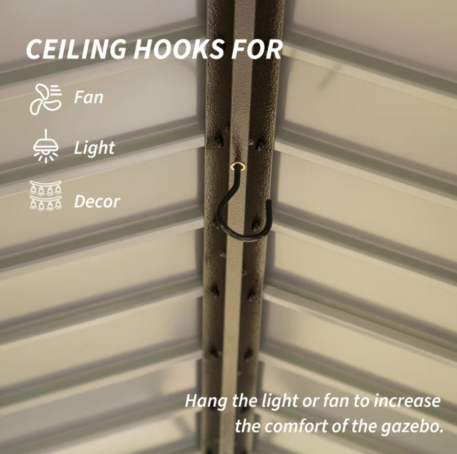 Domi Hardtop Double Roof Grill Gazebo 8x5FT w/Galvanized Steel,Side Shelves