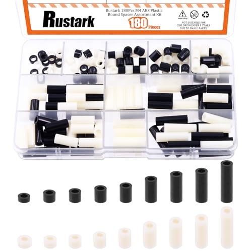 180Pcs 9 Sizes M4 Nylon Round Spacer Standoff Assortment Kit M4 - Black + White