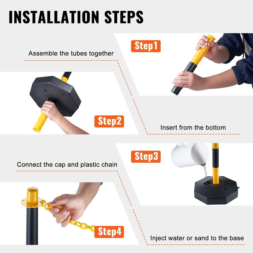High Visibility Delineator Posts 4 Pcs Stackable Design Fillable Base
