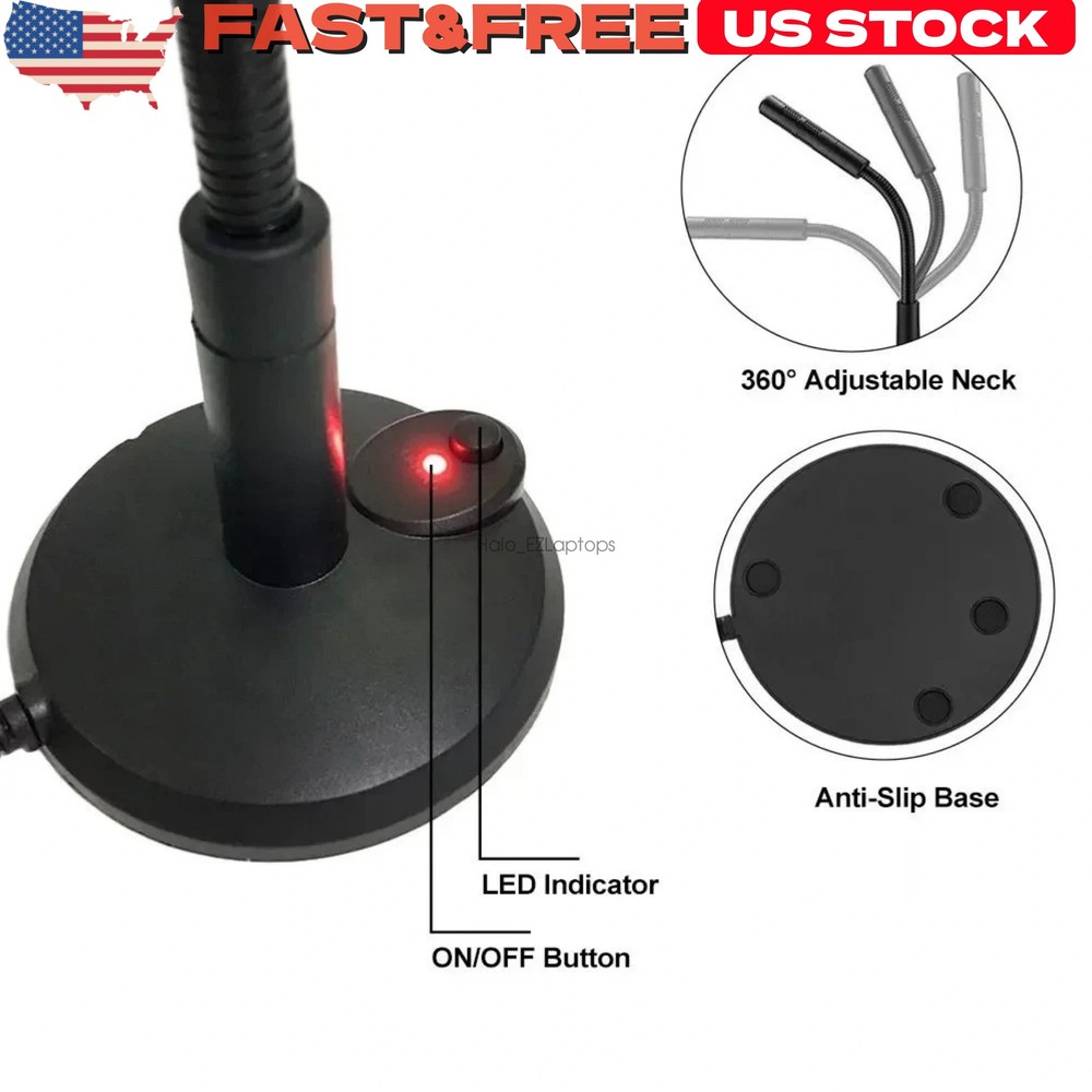 New Mini USB Condenser Microphone with Stand - Plug & Play for PC/Laptop/Mac