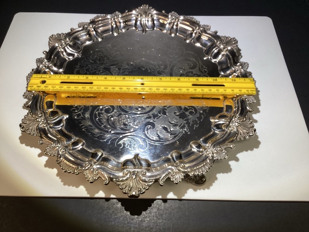 VTG Ornate Footed silver plated serving tray/platter Gorham MFG Co. Monogrammed