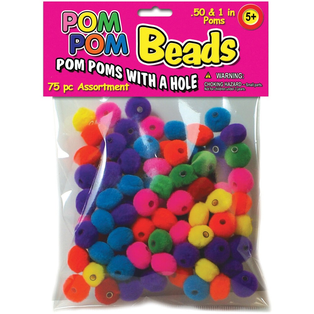 Pepperell Pom-Pom Beads .5" & 1" 75/Pkg-Assorted