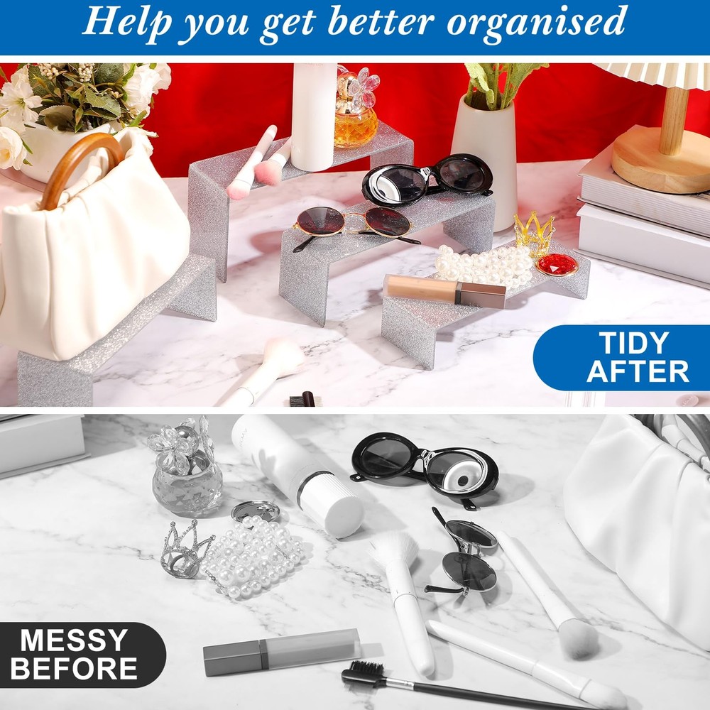 2 Set Glitter Acrylic Display Stand 6 Pcs Rectangular Acrylic Thick Display S...