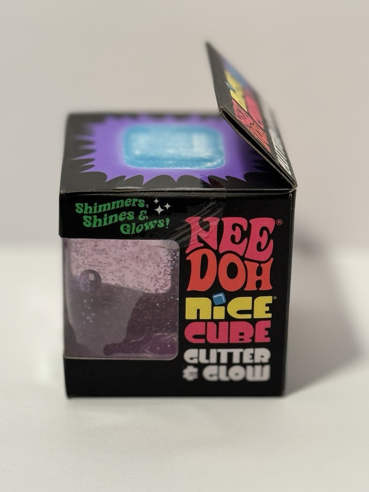 Nee Doh Nice Cube Glitter Glow in the Dark Super Solid Squish Squeeze Ball