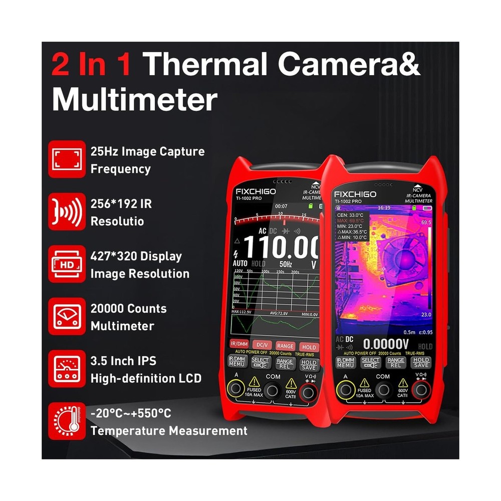 2 in 1 Thermal Imaging with 20000 Counts Multimeter Function Infrared Camera ...
