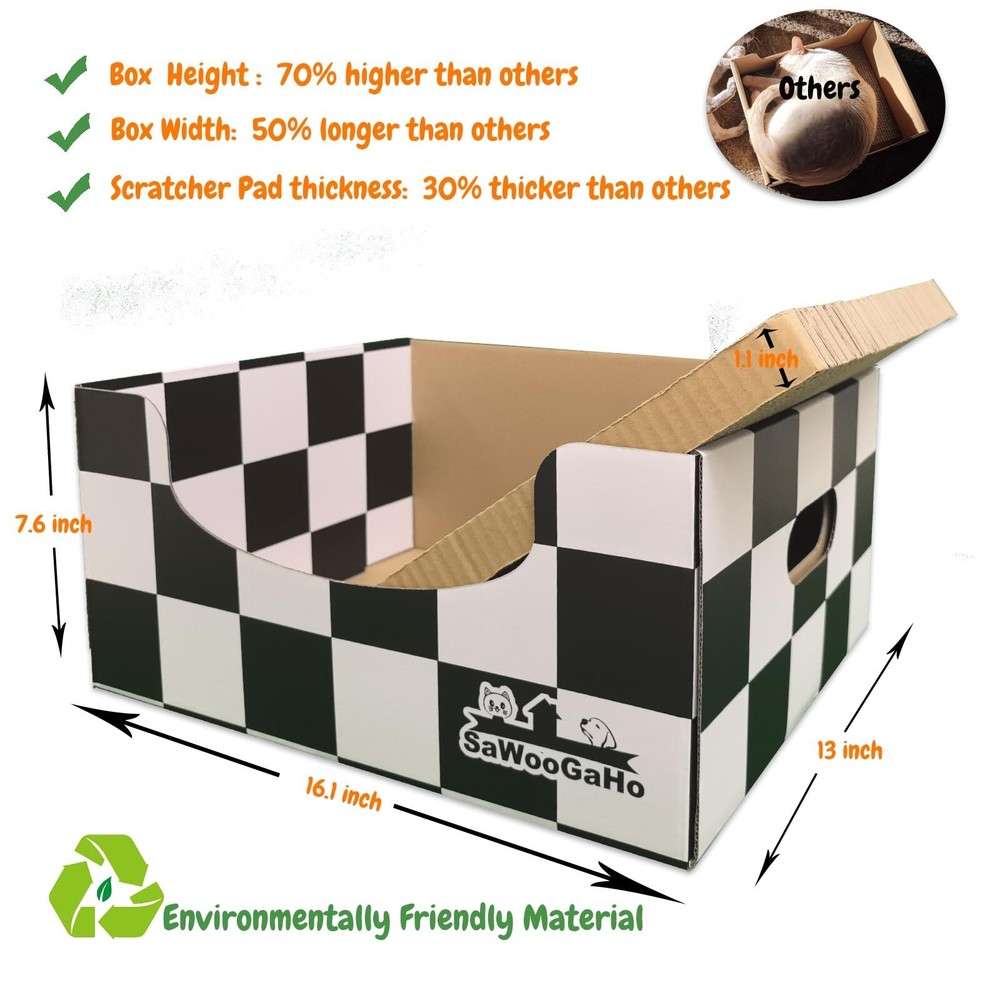 Extra-Large Cat Cardboard Scratcher with Box Bigger Space Hide Scratch Rest C...