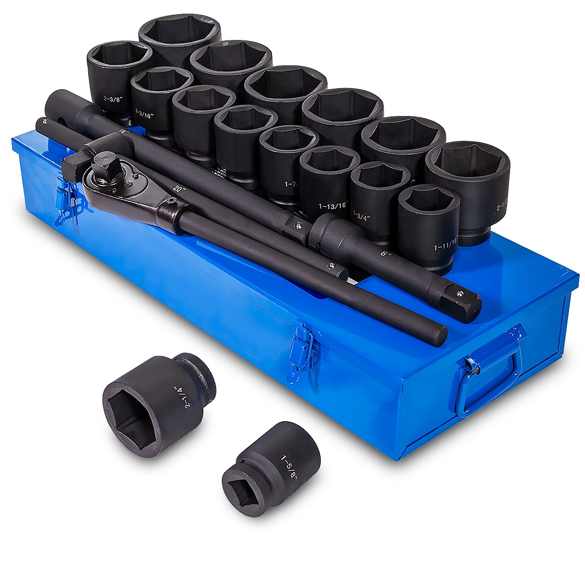 Stark USA 21-Piece Jumbo Impact Socket Set 1" Drive Extension T-Bar with Case