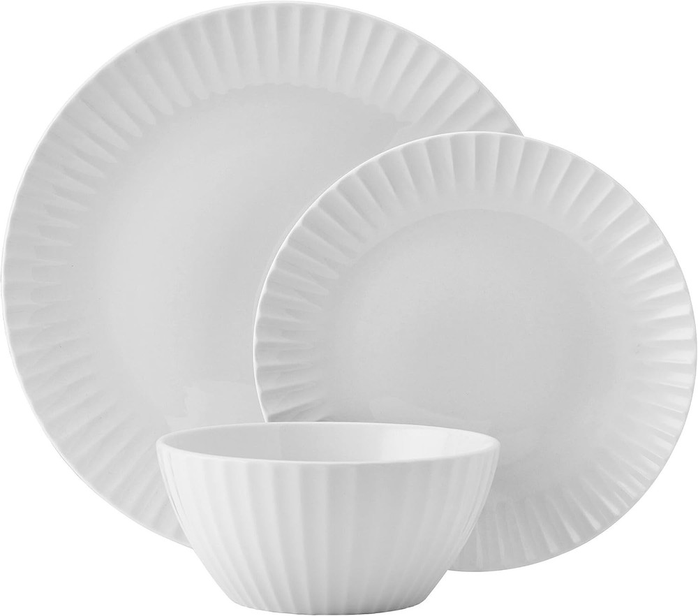 Pfaltzgraff Fluted Grace 3-Pc. Dinnerware Set, - White
