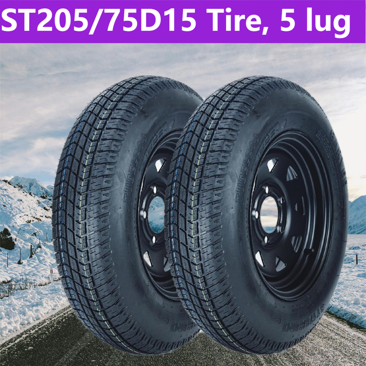 2 pcs ST205/75D15 Trailer Tires and Wheels W/15" Rims 5 Lug on 4.5" Load Range C
