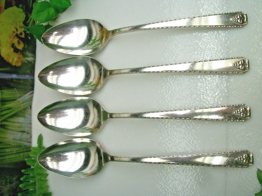 4 Oneida Prestige Plate BORDEAUX Silverplate Solid Serving Spoons 1945