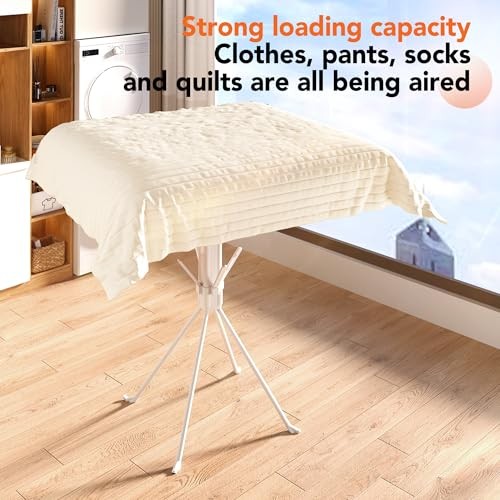 Clothes Drying Rack, Telescoping Tripod Foldable Laundry Dryer, Portable White