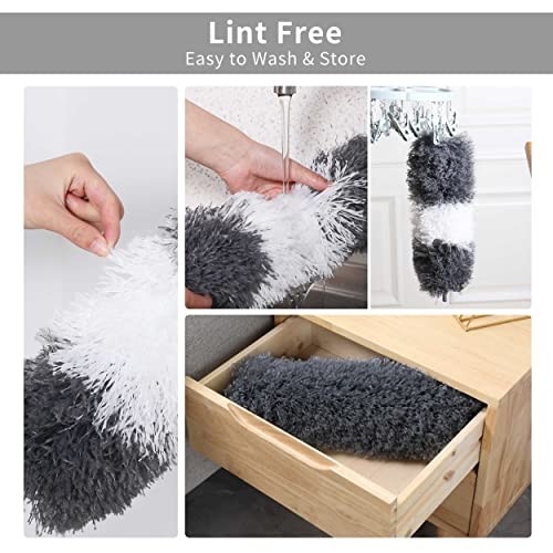 Microfiber Feather Duster with 100 Inches Extendable Pole, 2 Pack 2 Pcs