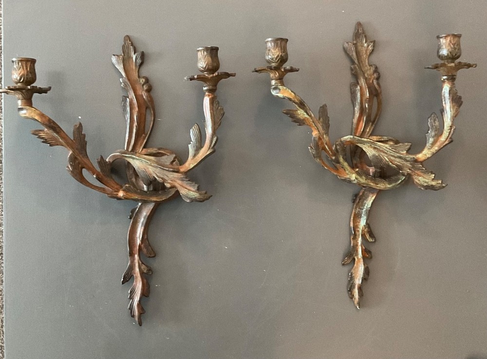 Vintage Solid Iron Acanthus Leaf Candle Wall Sconces Made in India